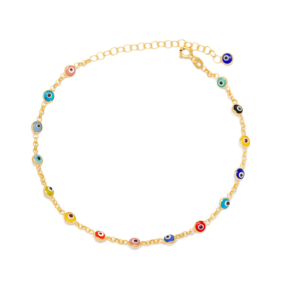 Multi coloured evil eye anklet