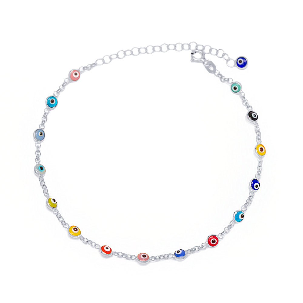 Multi coloured evil eye anklet