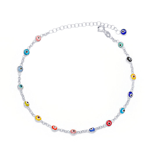 Multi coloured evil eye anklet
