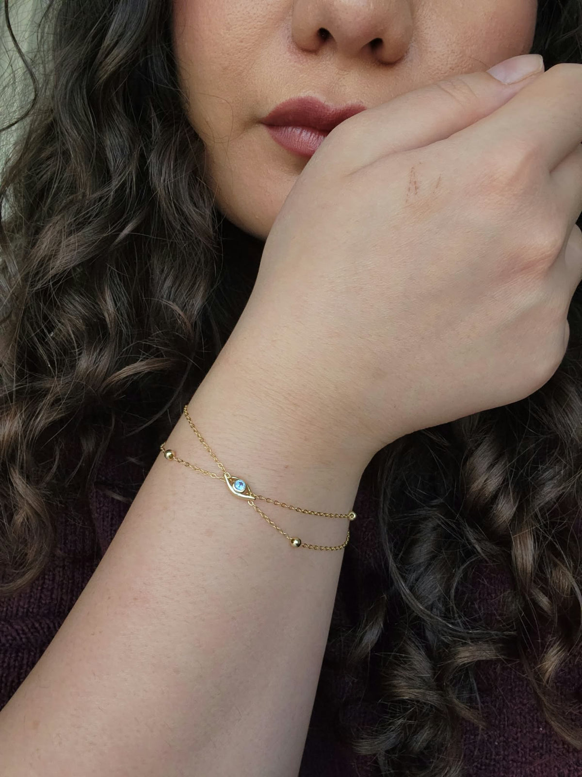 Evil eye double chain bracelet- kizli collection