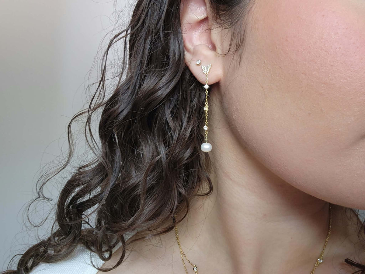 Butterfly Pearl Dangle Earrings- kizli collection