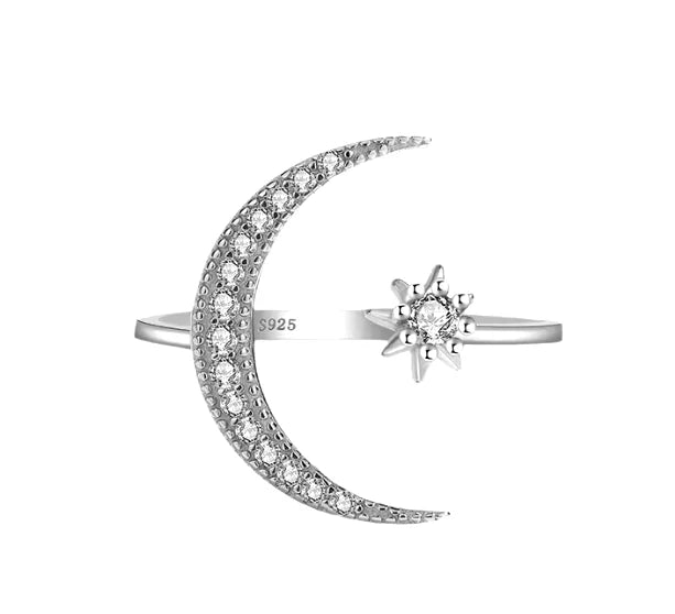Crescent moon and star ring