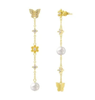 Butterfly Pearl Dangle Earrings- kizli collection